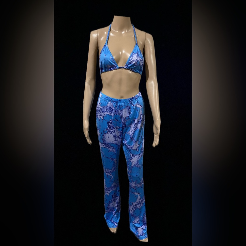 Blue Aquatic Bikini Top & Pants Set